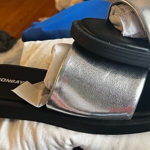 UNIONBAY Silver and Black Flats New in Box Size 10